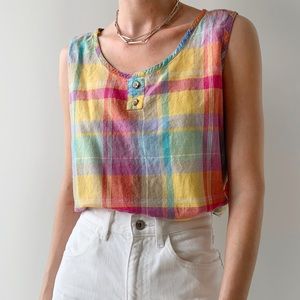 Vintage colorful checkered picnic plaid pattern cotton tank top multicolor